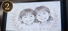 似顔絵をデータにして映したタブレット
